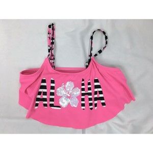Justice Girl Size 12 Pink Swim Top Ruffle “Aloha” Bikini